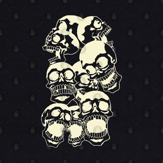 Smorgasbord Of Skulls Retro White Color Lineart by ebayson74@gmail.com